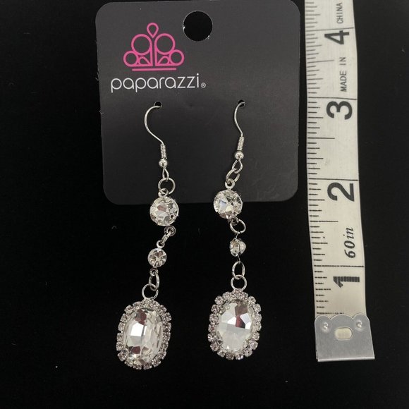 Paparazzi Fashion Jewelry Glass Slipper Sparkle White Hook Earrings - Picture 2 of 3